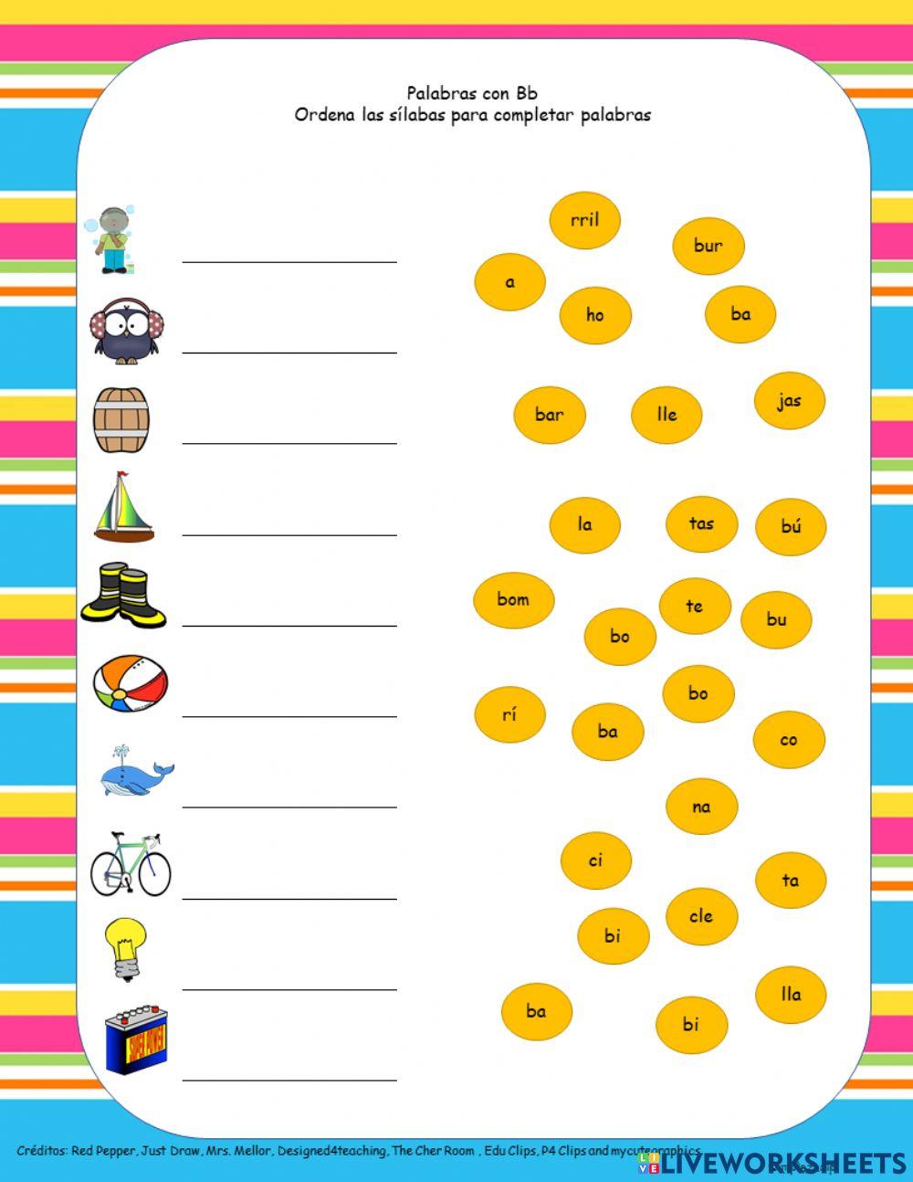 Ordenar las sílabas: fonema Bb