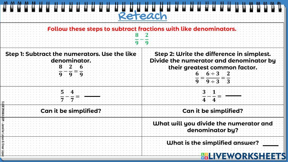 Subtract Fractions