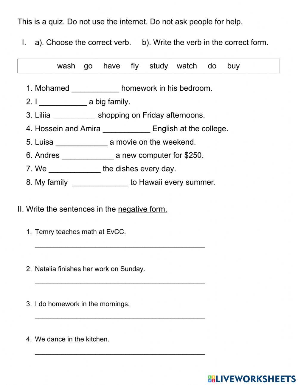 Quiz - affirmative and negative