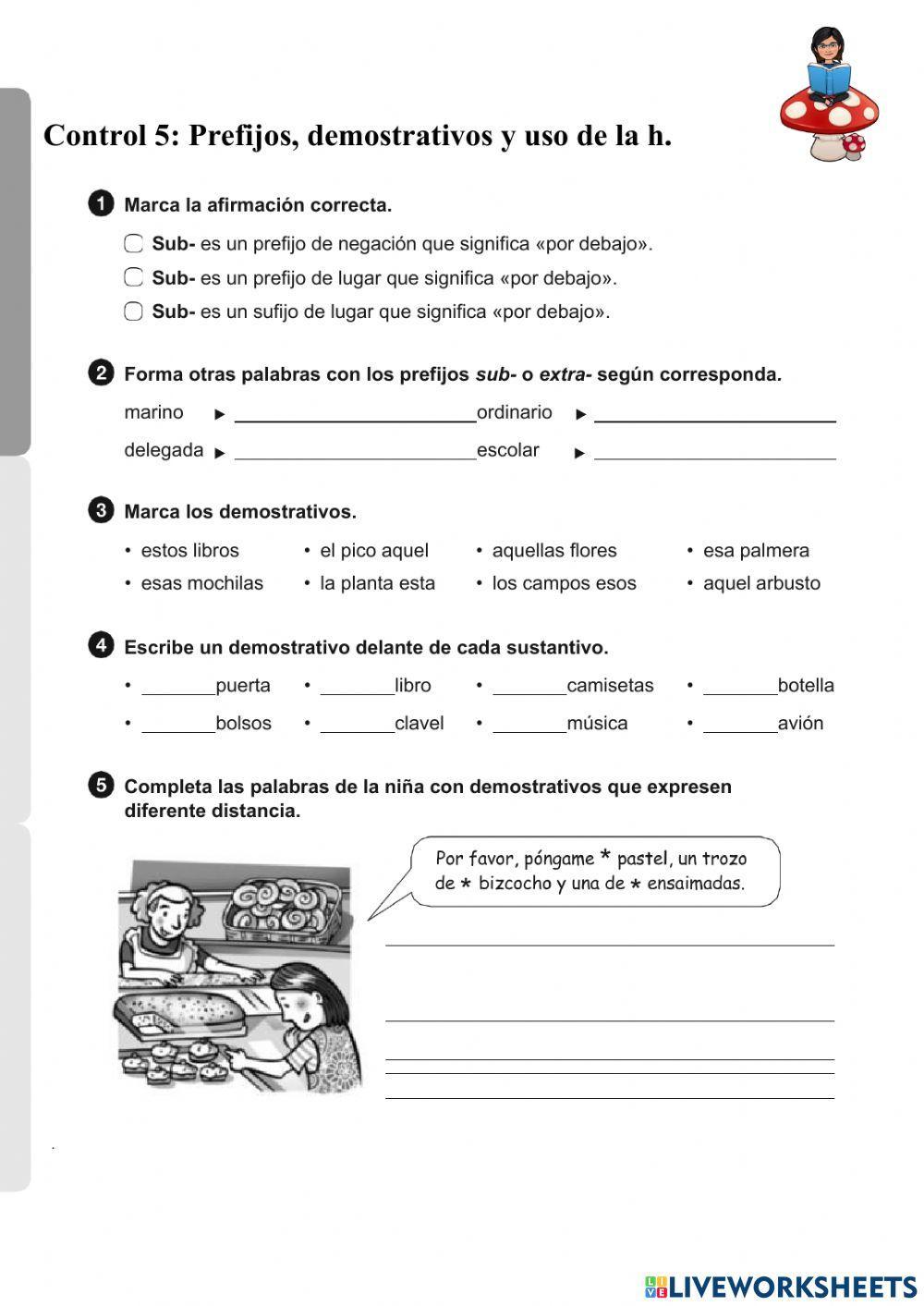 Control prefijos, demostrativos, uso h