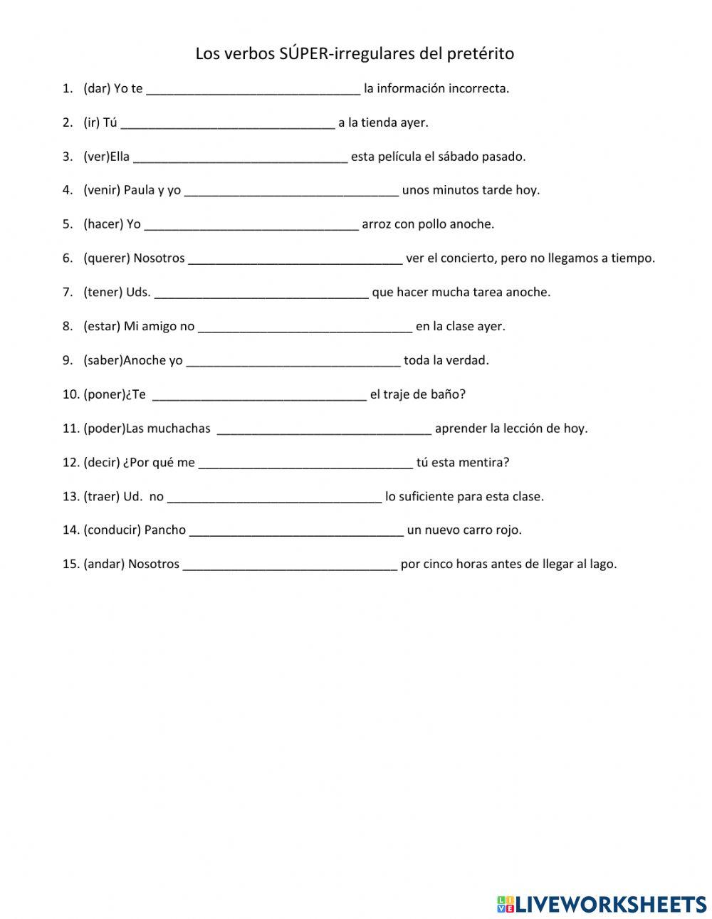 Irregular preterite 1 worksheet | Live Worksheets