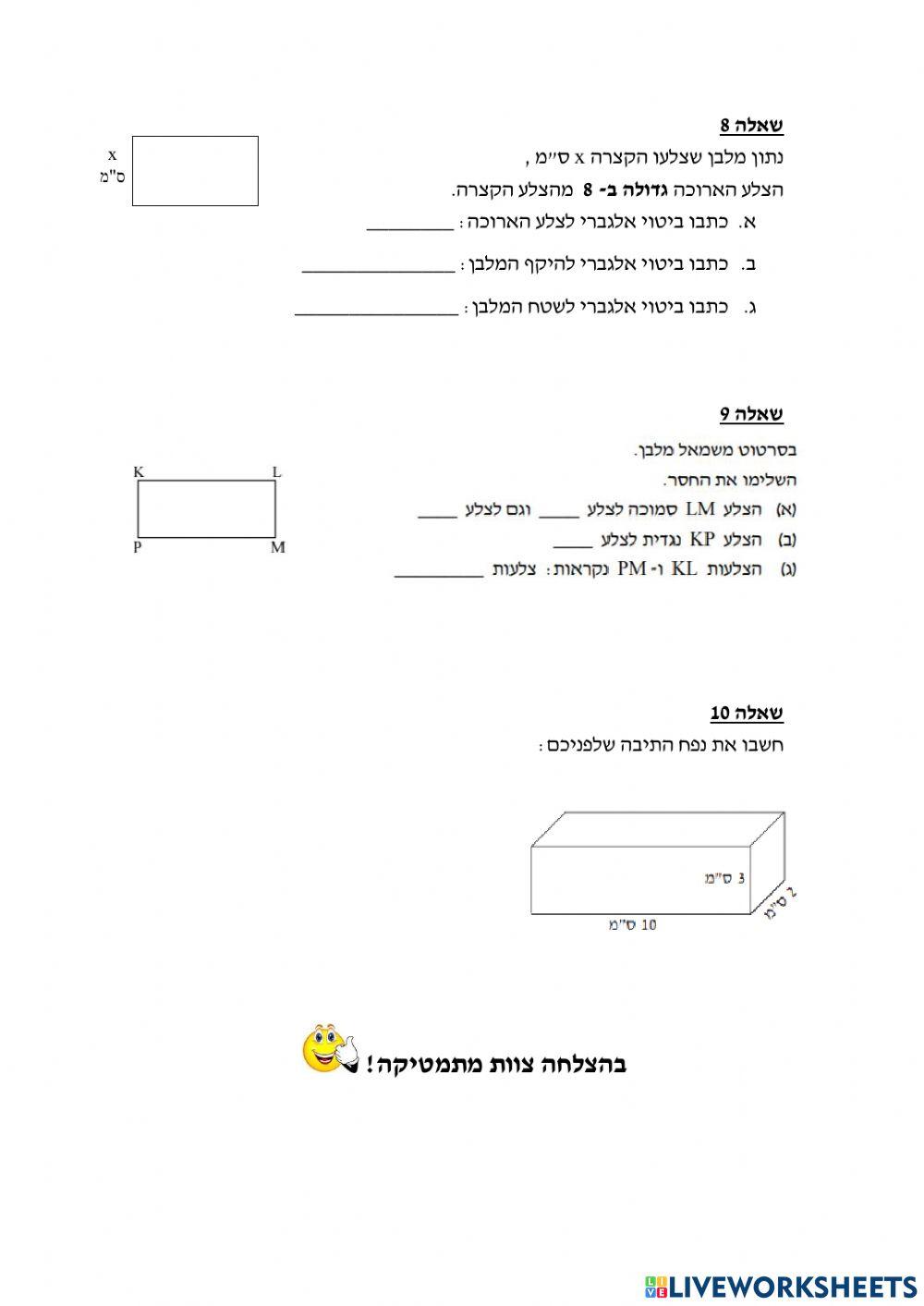 מבחן שכבת ז שליש ב - נוסח ג