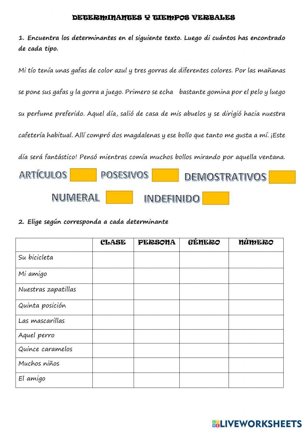 Determinantes y tiempos verbales