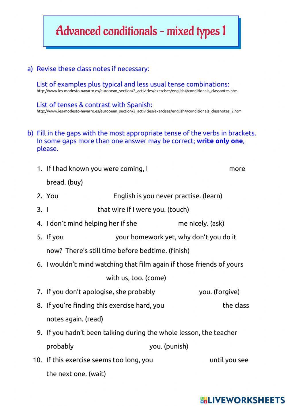 Advanced conditionals - mixed types 1