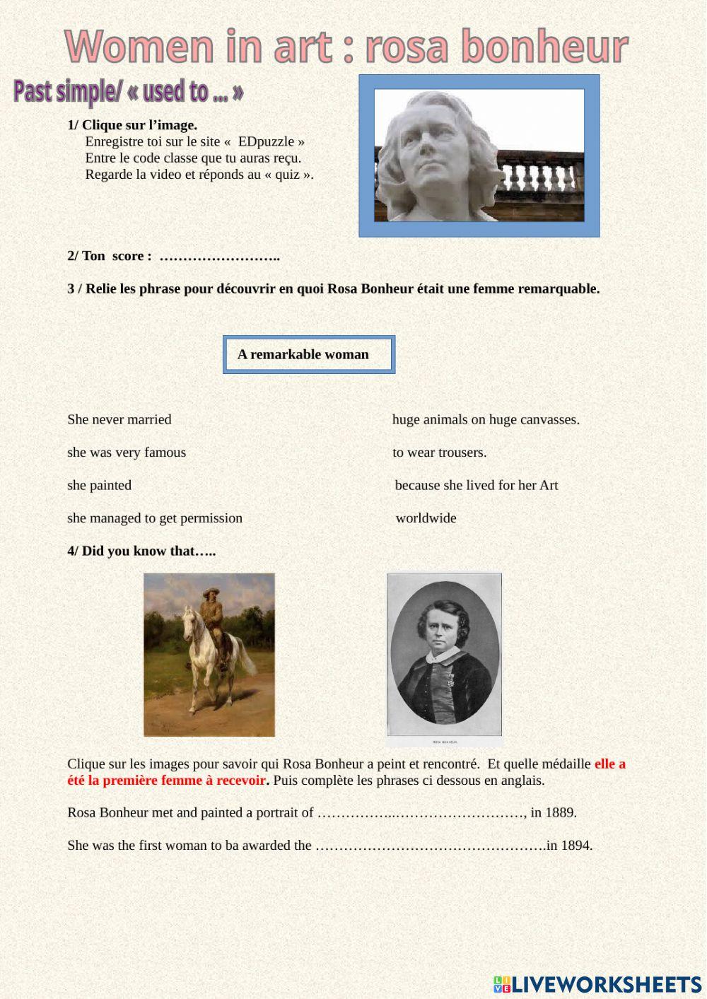 Woman in Art Rosa Bonheur- past simple: used to