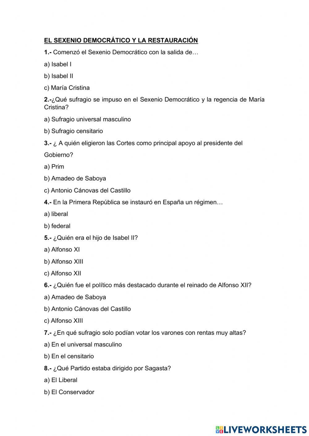 El sexenio democrático y la restauración