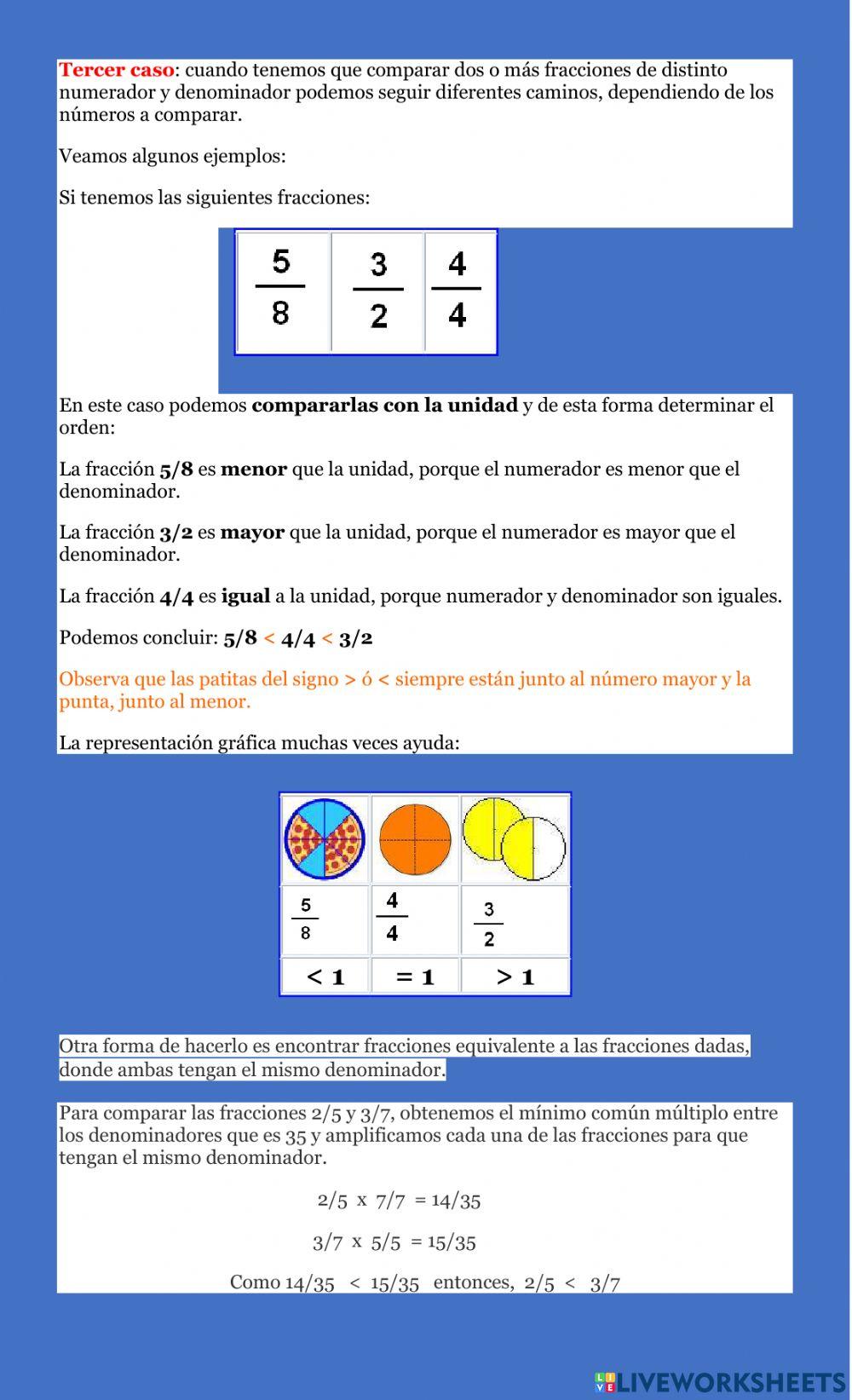 Comparación de fracciones