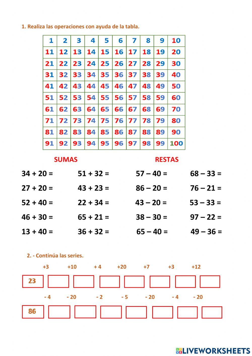 Sumas  con tabla numérica