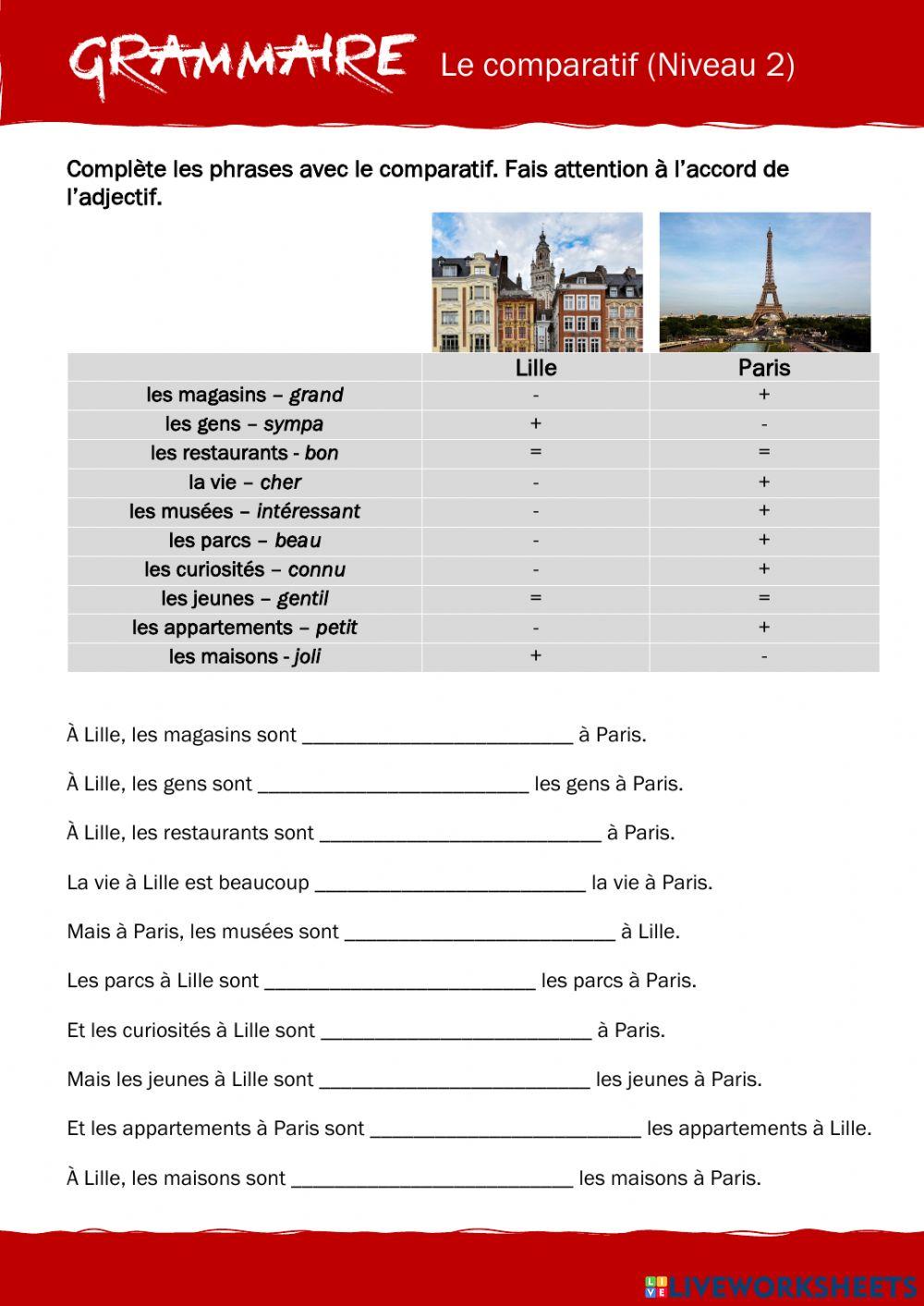 GRAMMAIRE - Comparatif