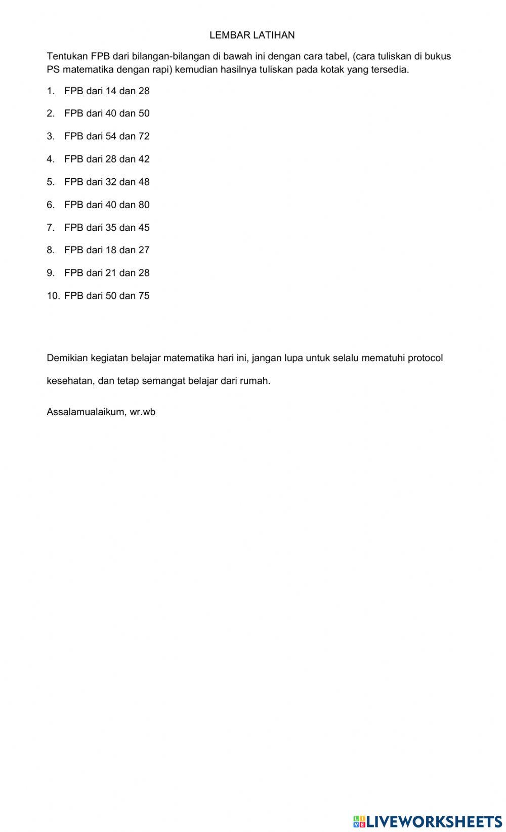 Lemar latihan fpb cara tabel