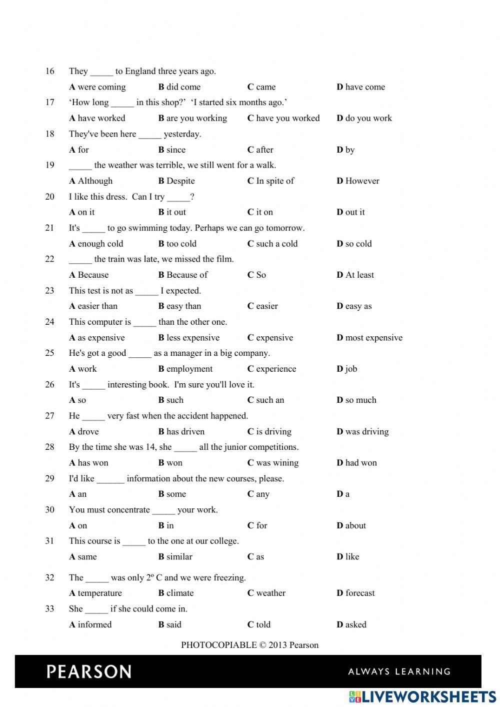 ADVANCED PLACEMENT TEST online exercise for | Live Worksheets