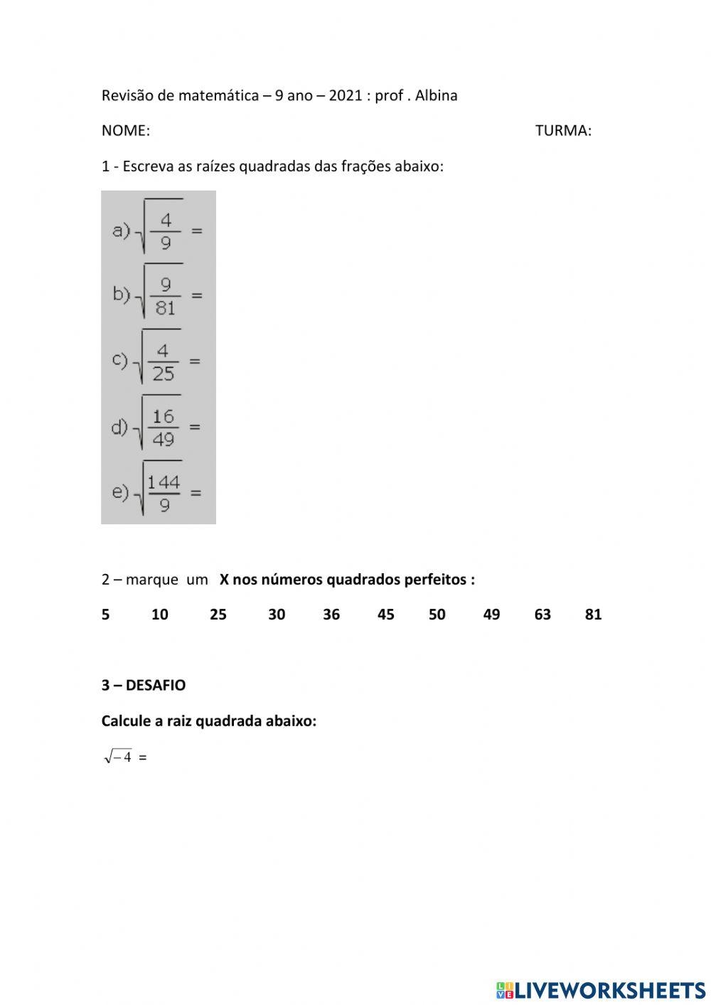 Revisão raiz quadrada