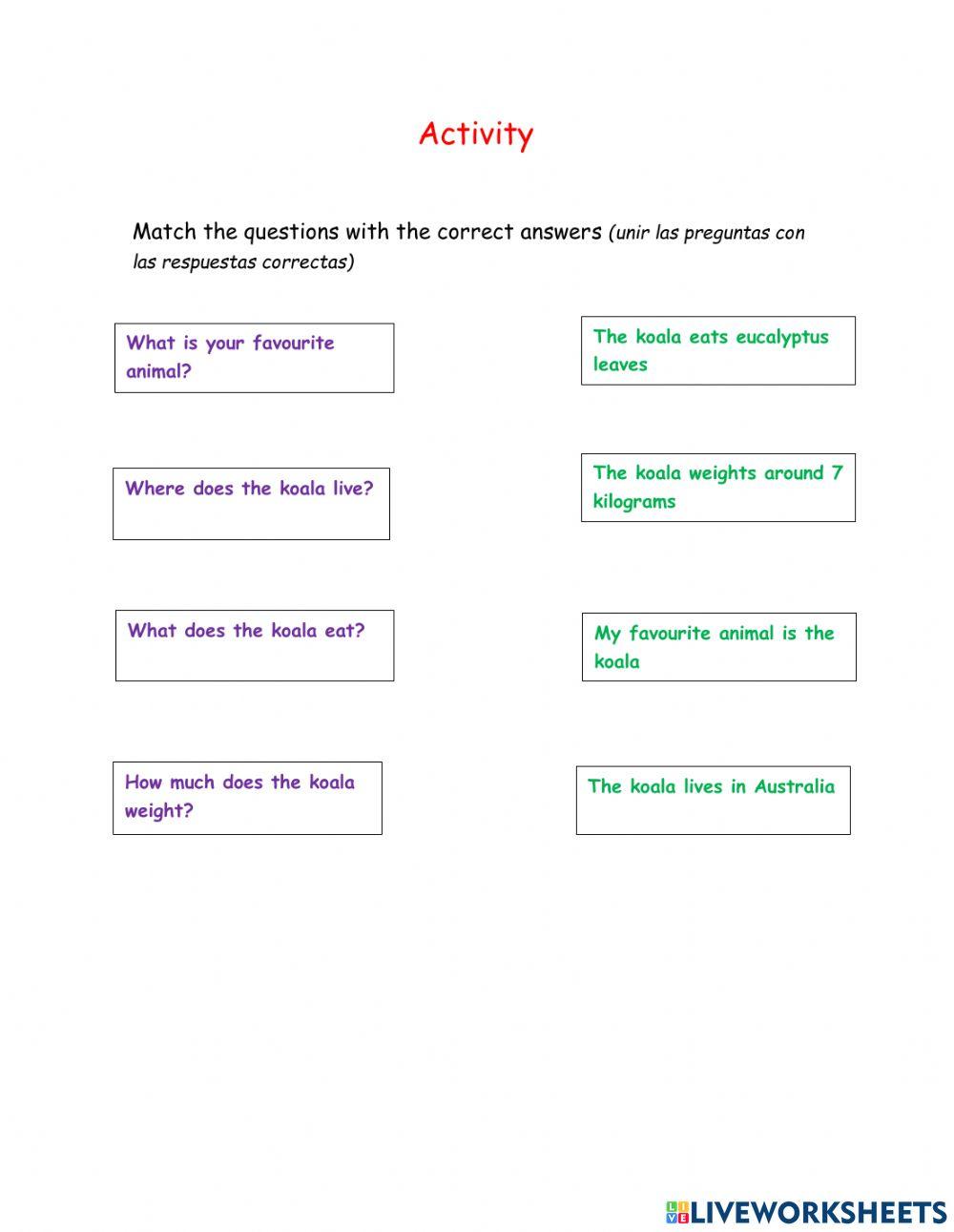 Matching activity-Wh- questions