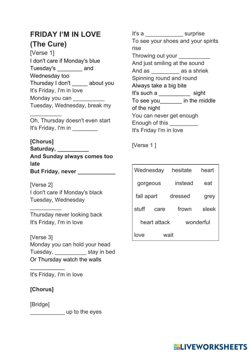 FRIDAY I'M IN LOVE (The Cure)