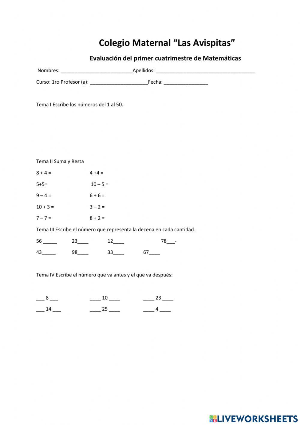EXAMEN DE MATEMATICA