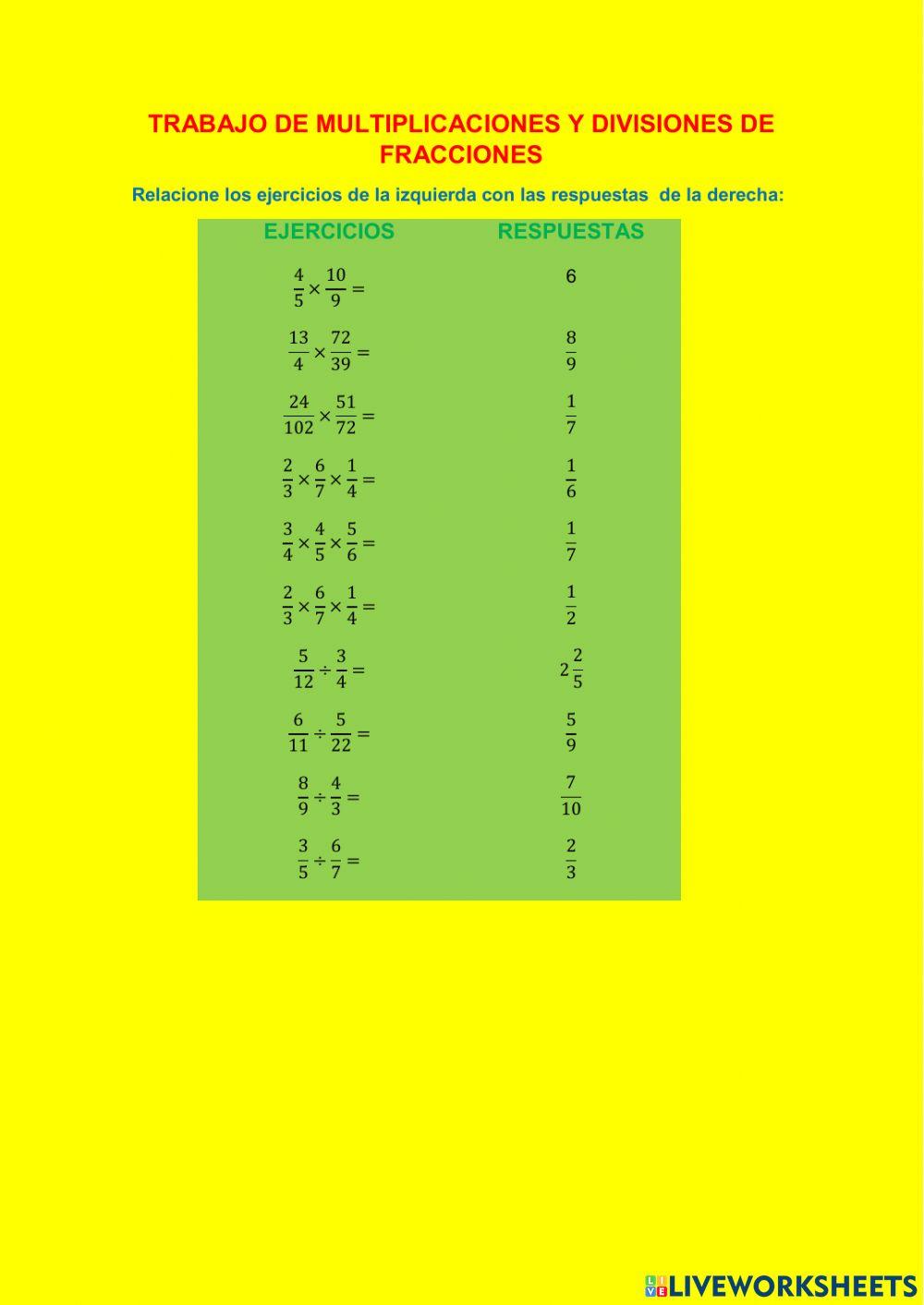 Multiplicación y división de fracciones