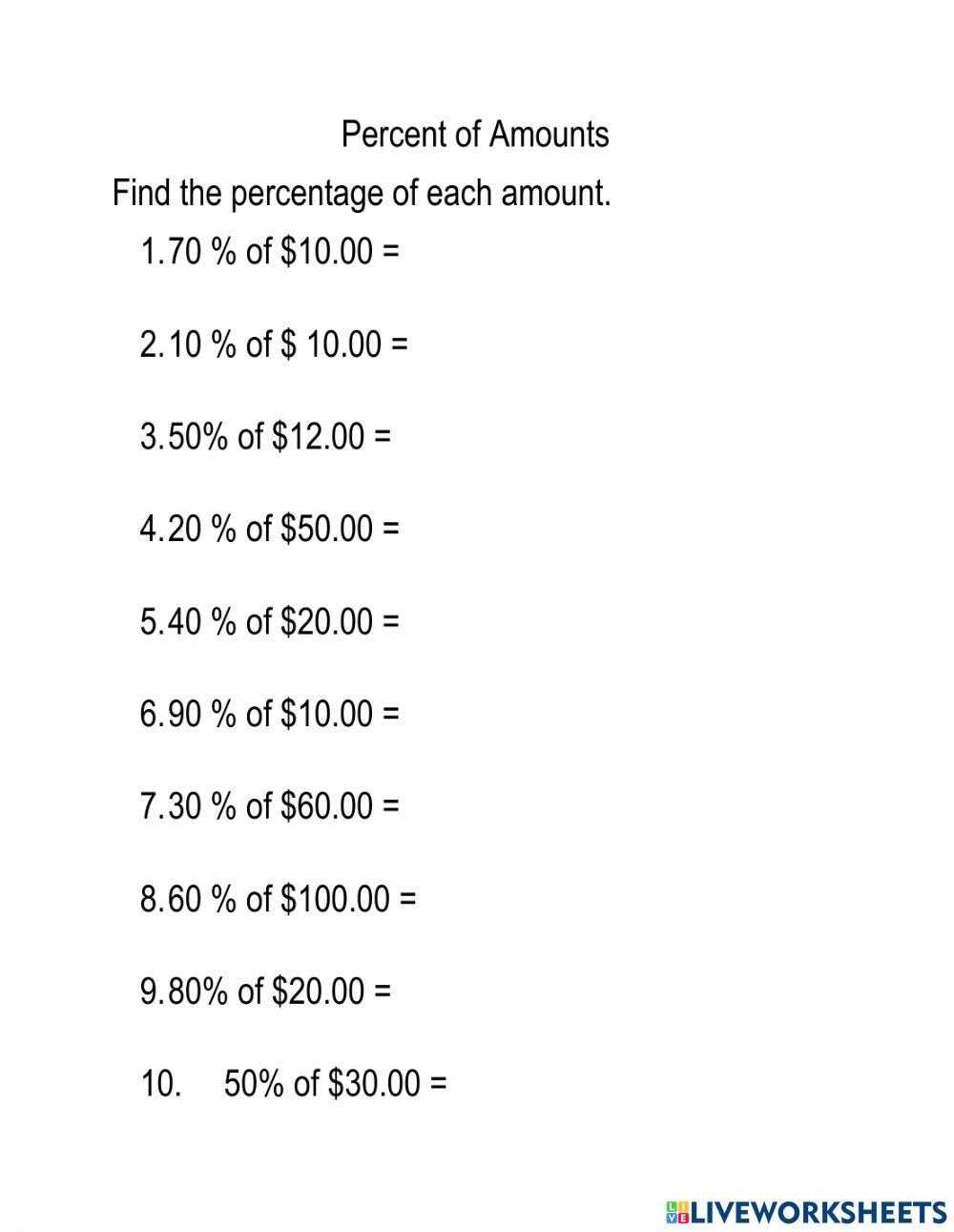 Percentage of amount