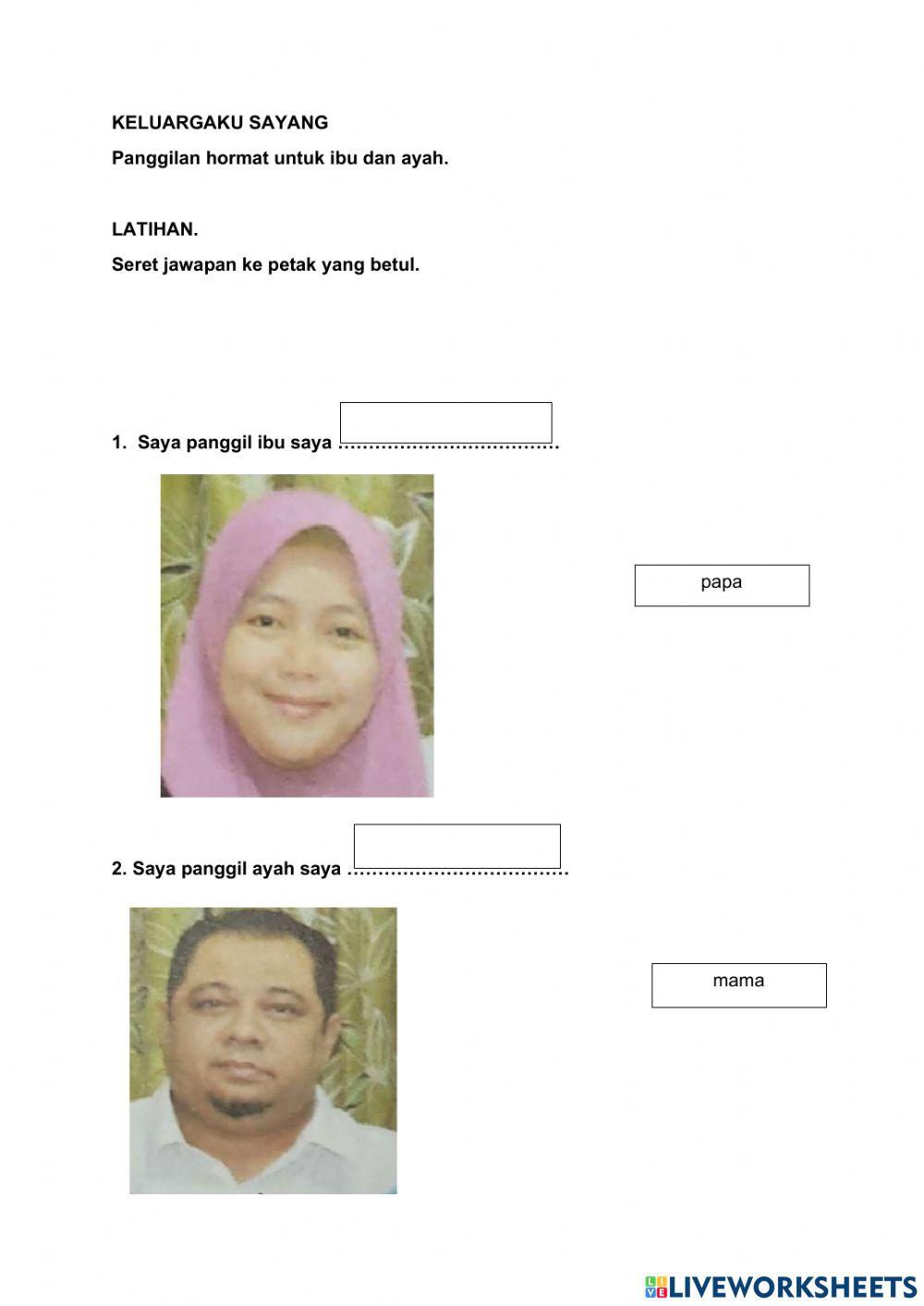 Seret jawapan dan letakkan di petak dengan betul