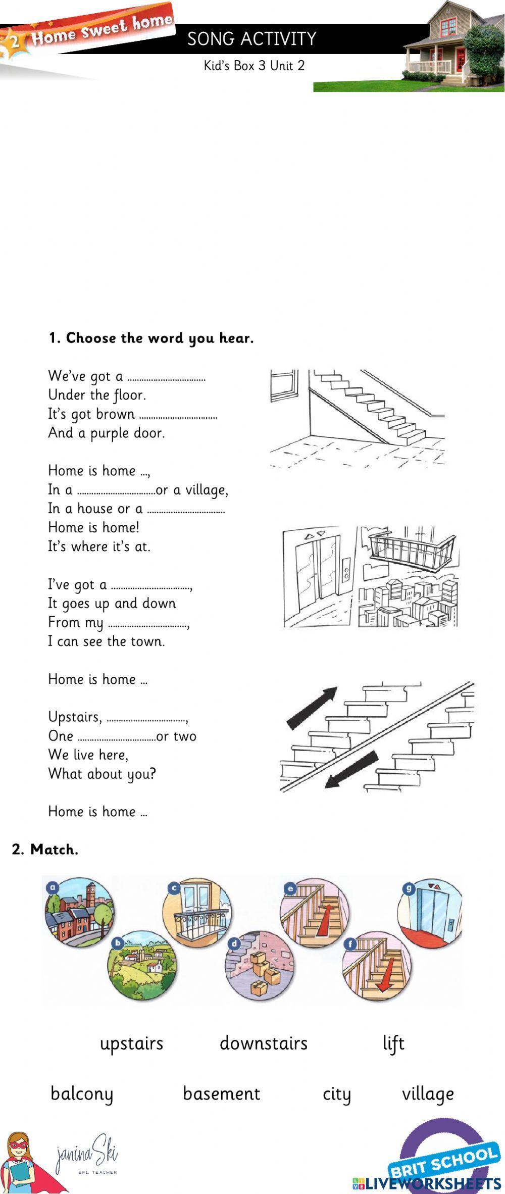 Song Activity-Home Sweet Home Kid's Box 3 Unit 2