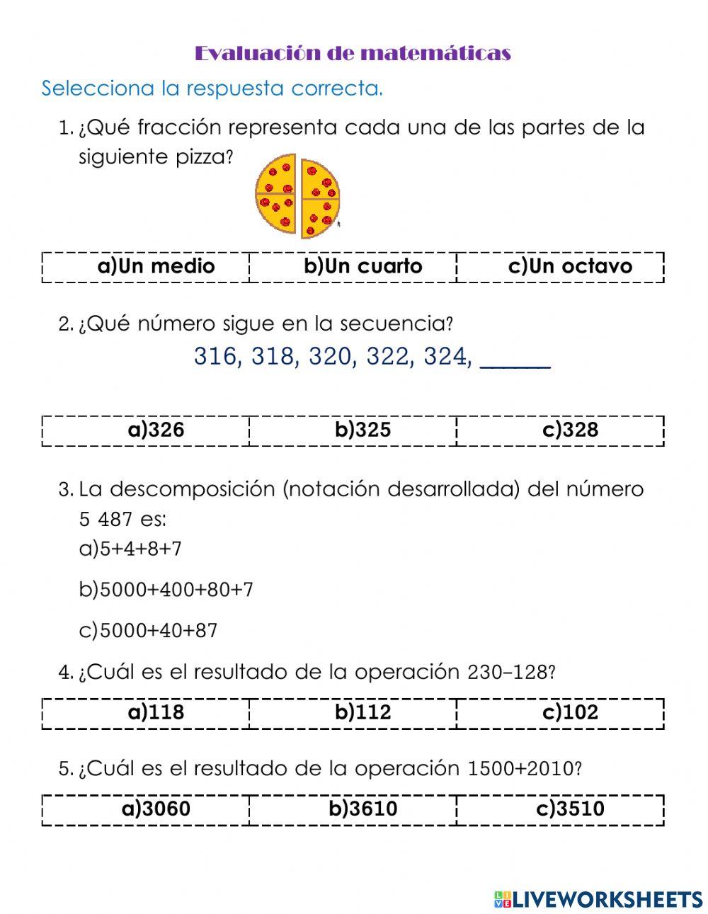 Evaluación matemáticas