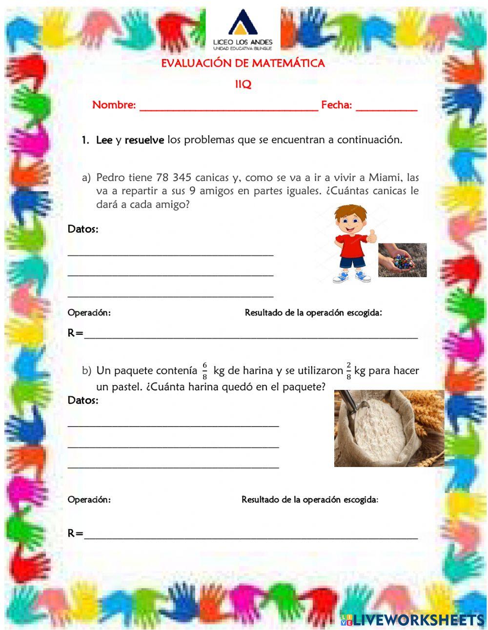 Evaluación de matemática iiq