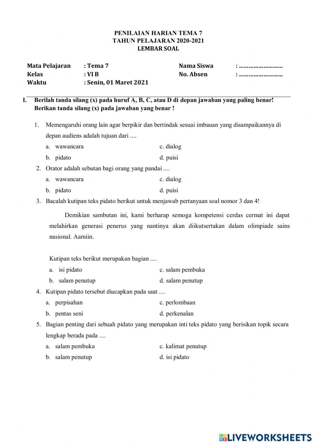 Penilaian harian tema 7