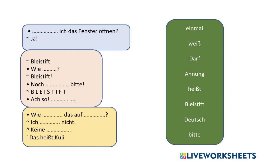 Fragen und bitten in der Klasse.