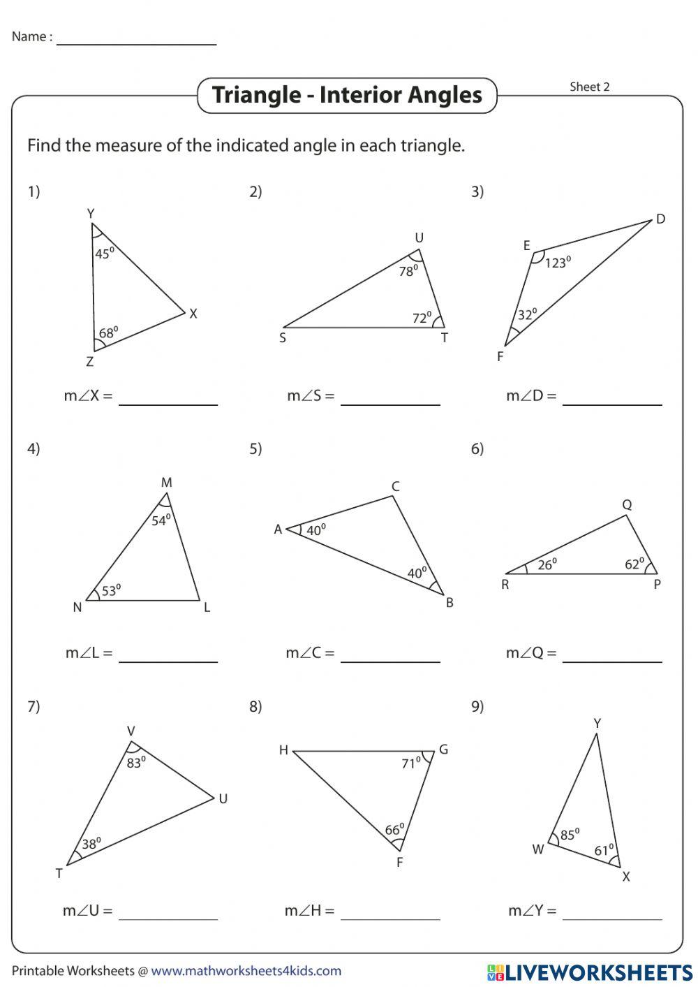 Calculating the interior angle of the triangle 2