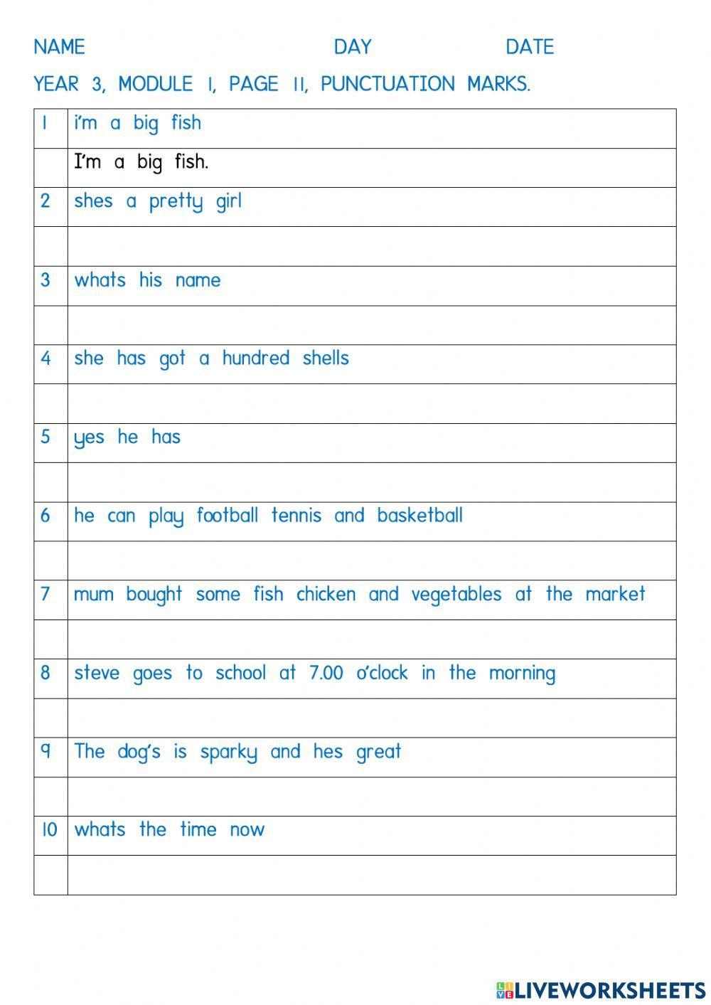 Year 3, module 1, punctuation marks