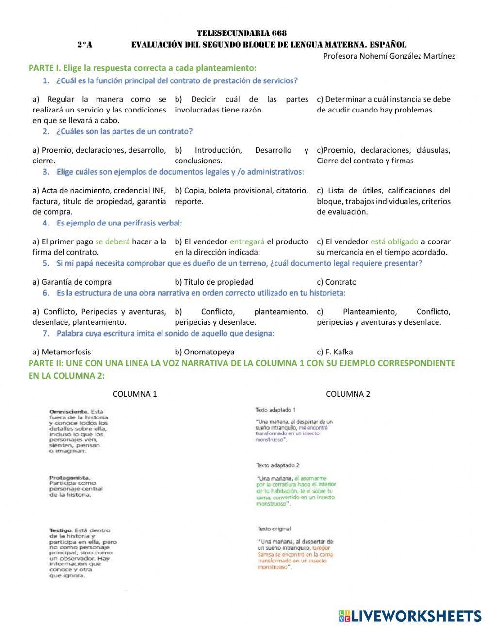 Examen bloque 2 secundaria