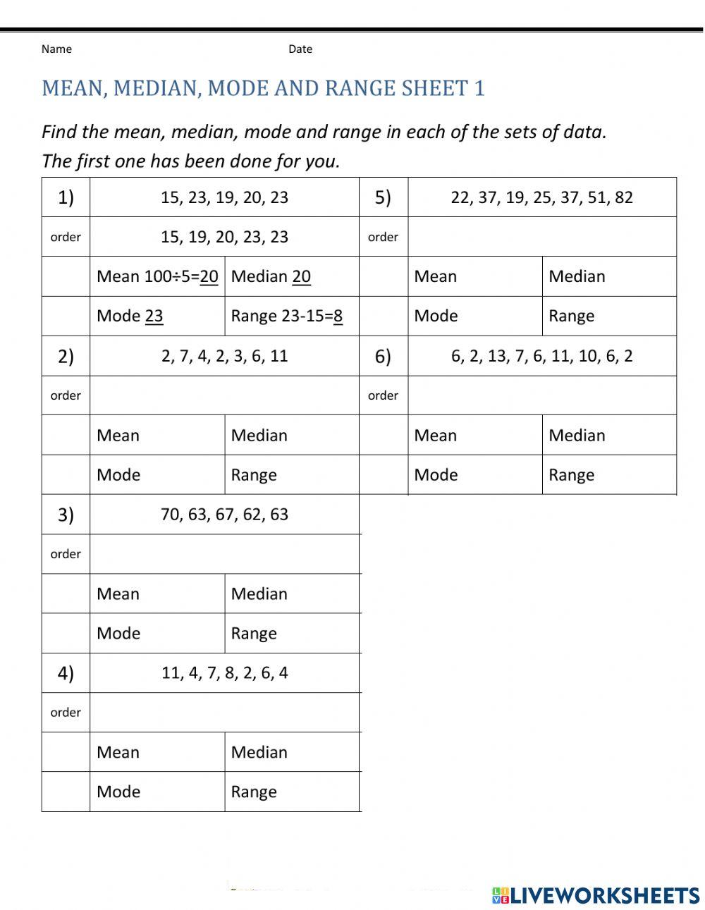 Mean Median Mode Range