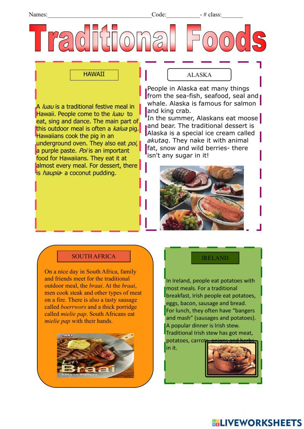 EATING TRADITIONS IN SOME COUNTRIES AROUND THE WORLD-READING TASK