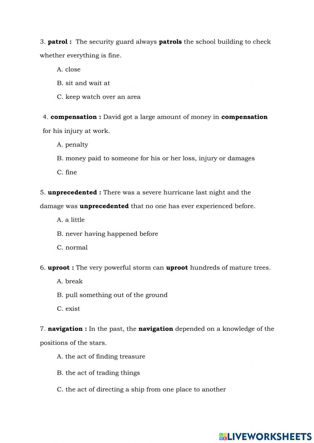 Vocabulary Review (Semester Two) 