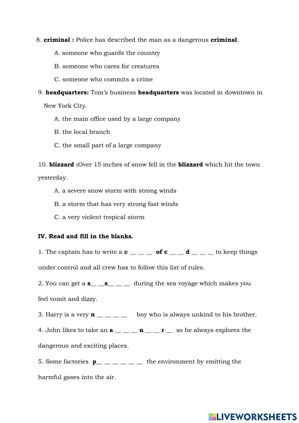 Vocabulary Review (Semester Two) 