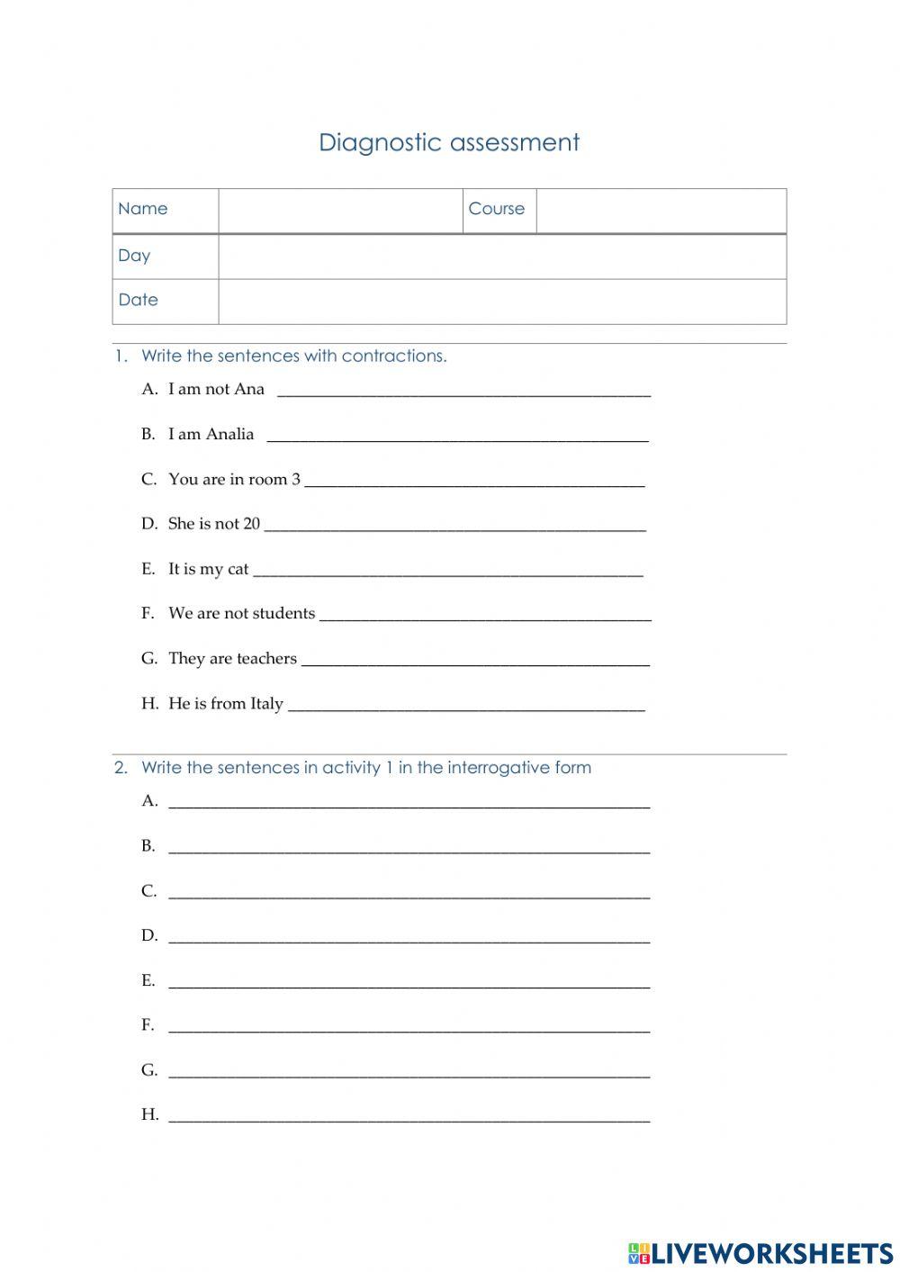 Beginners A1 Diagnostic assessment