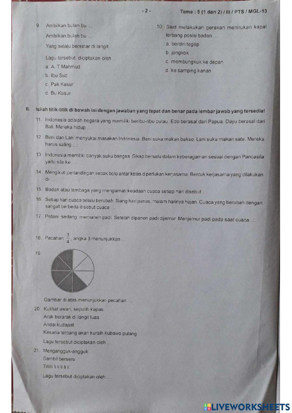 Latihan PTS Tema 5 Subtema 1-2