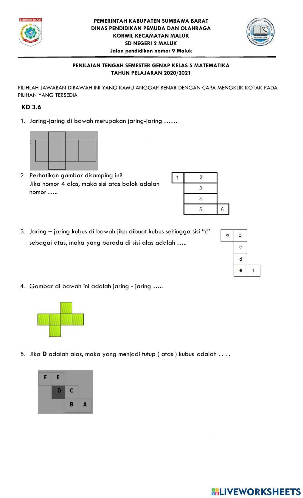 Pts matematika 2 kd 3.6 kelas 5