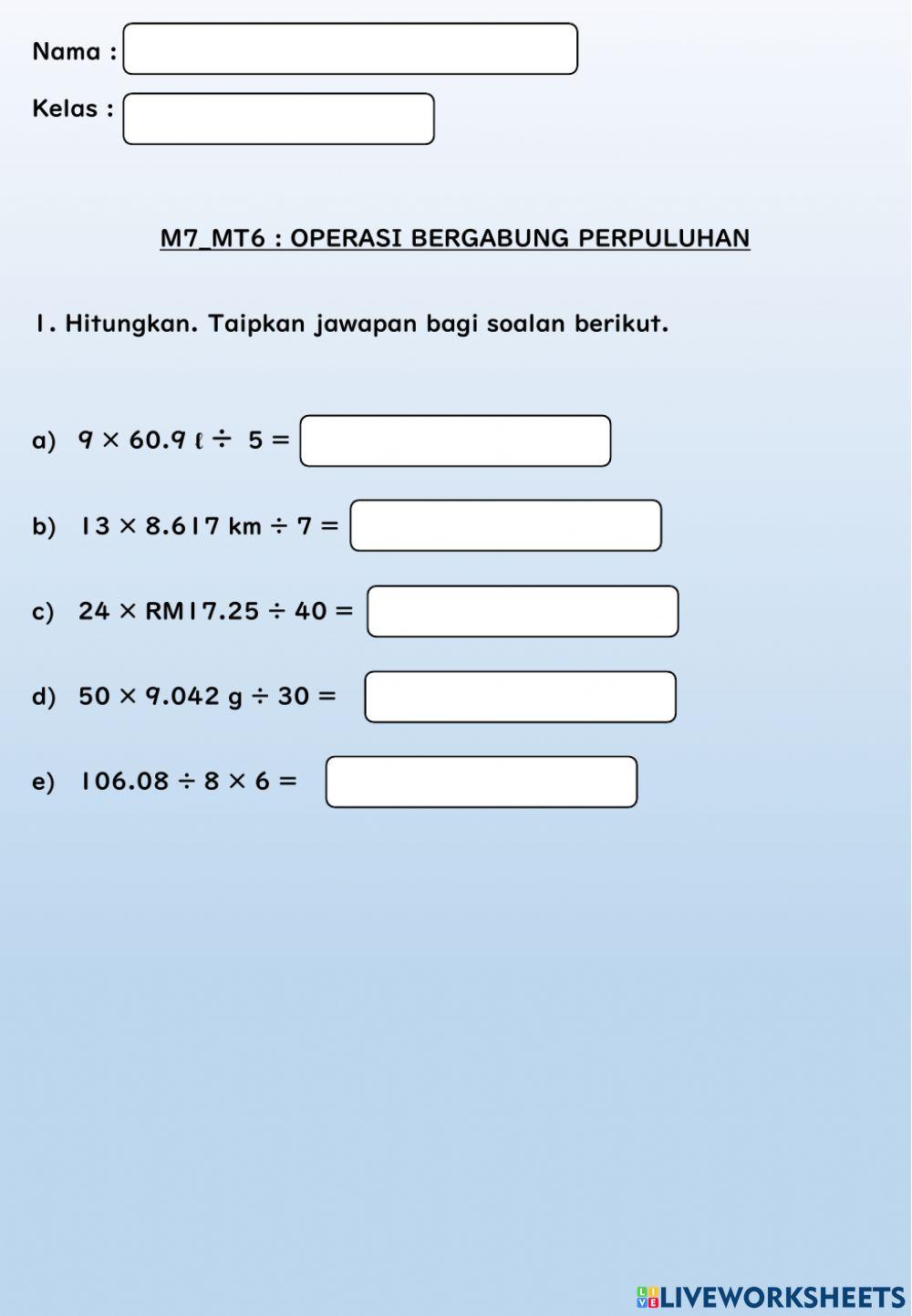 Mt 6 : operasi bergabung perpuluhan