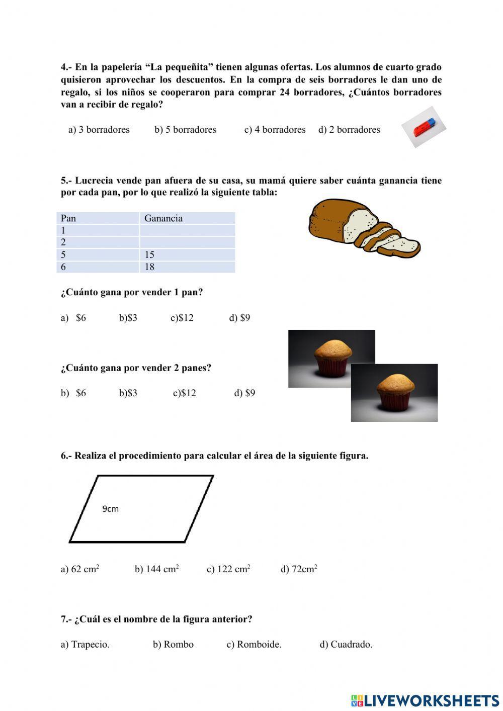 Examen Segundo trimestre Matemáticas Quinto grado
