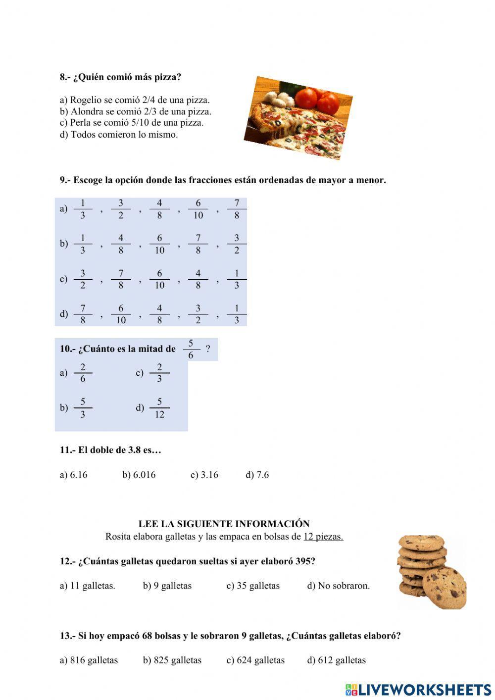 Examen Segundo trimestre Matemáticas Quinto grado