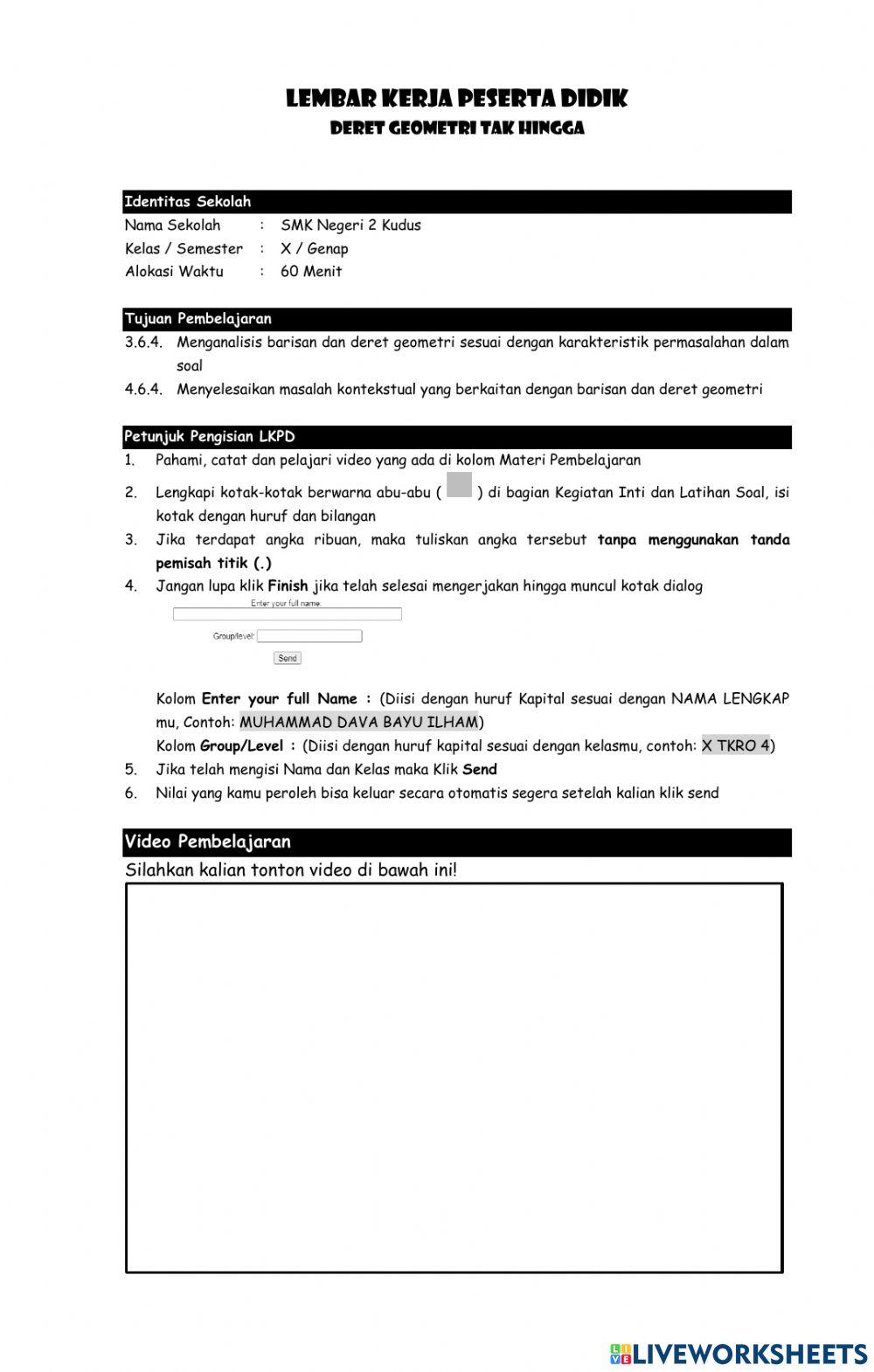 LKPD Deret Geometri Tak Hingga