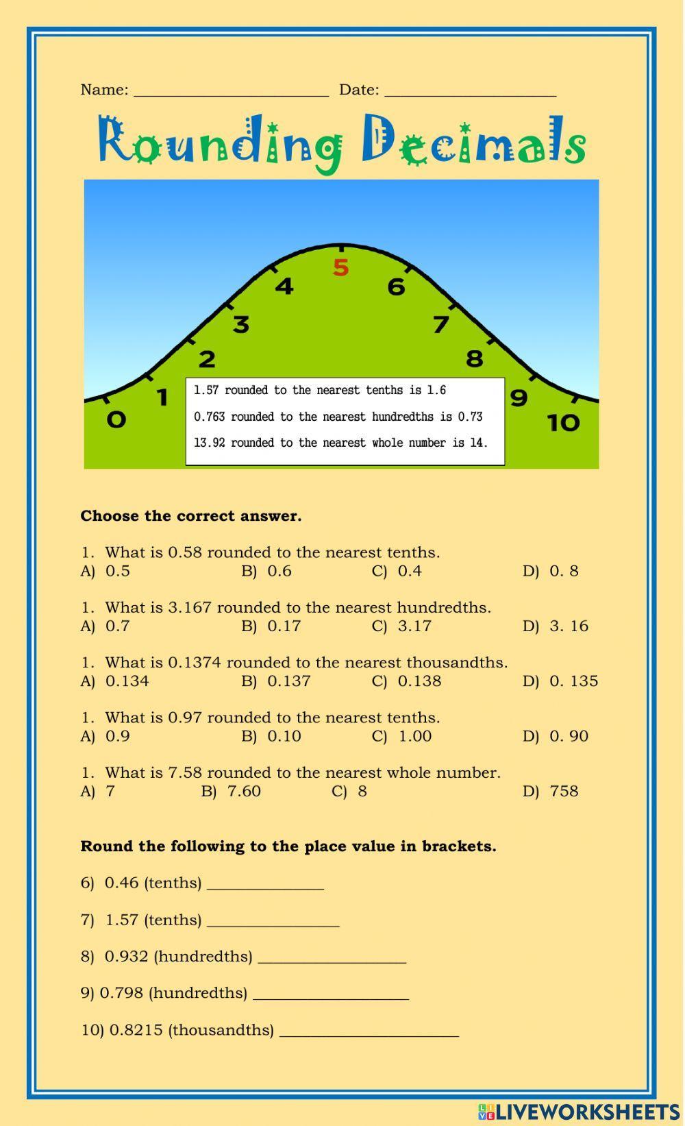 Rounding Decimals free activity Live Worksheets