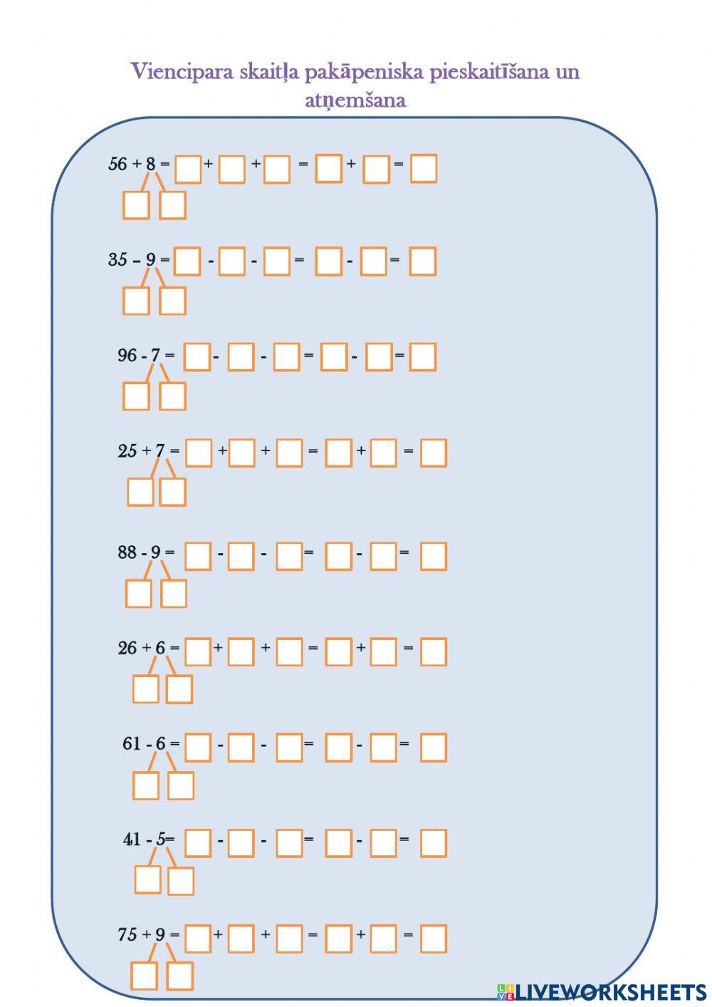 Viencipara skaitļa pakāpeniska pieskaitīšana un atņemšana