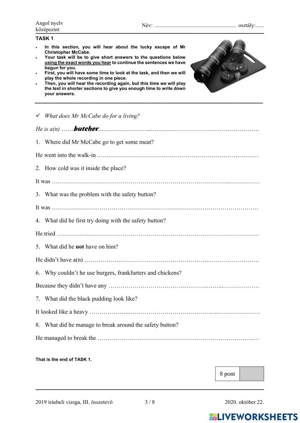 Matura B1 listening short answers