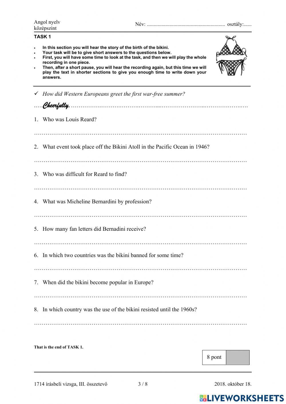 Matura B1 listening short answers