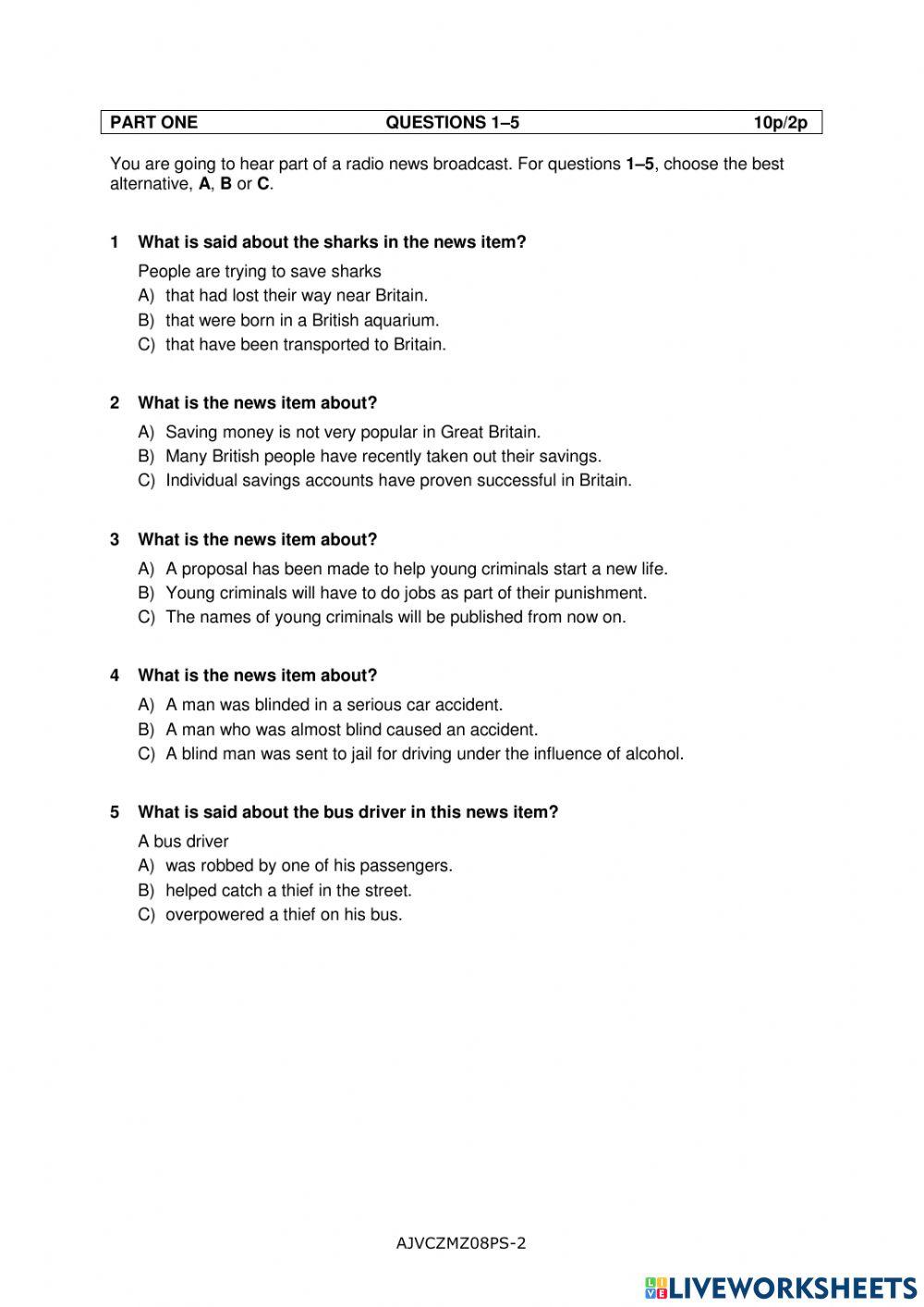 Maturita listening higher level 2008 Czech Republic