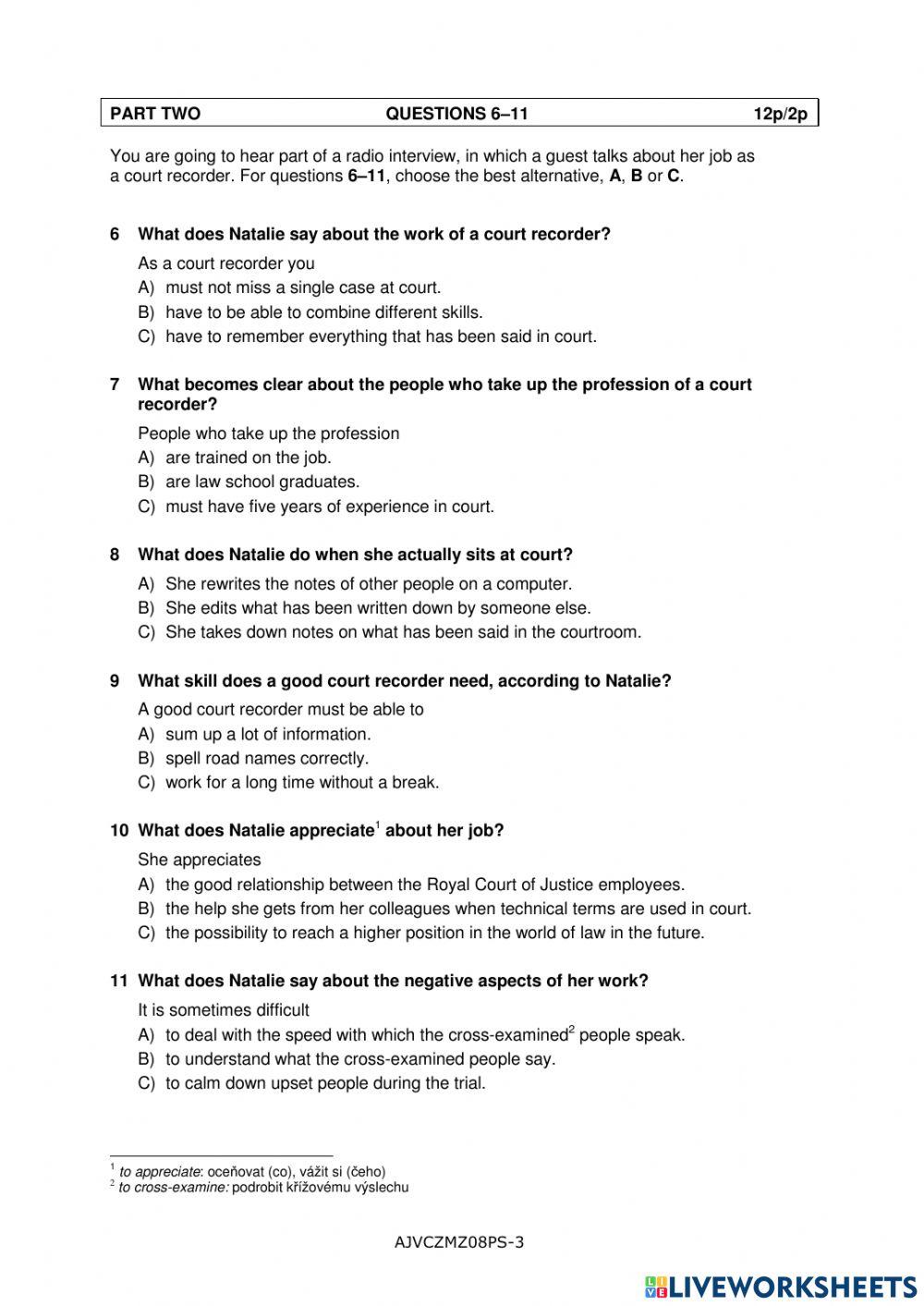 Maturita listening higher level 2008 Czech Republic