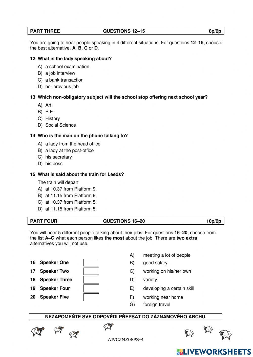 Maturita listening higher level 2008 Czech Republic