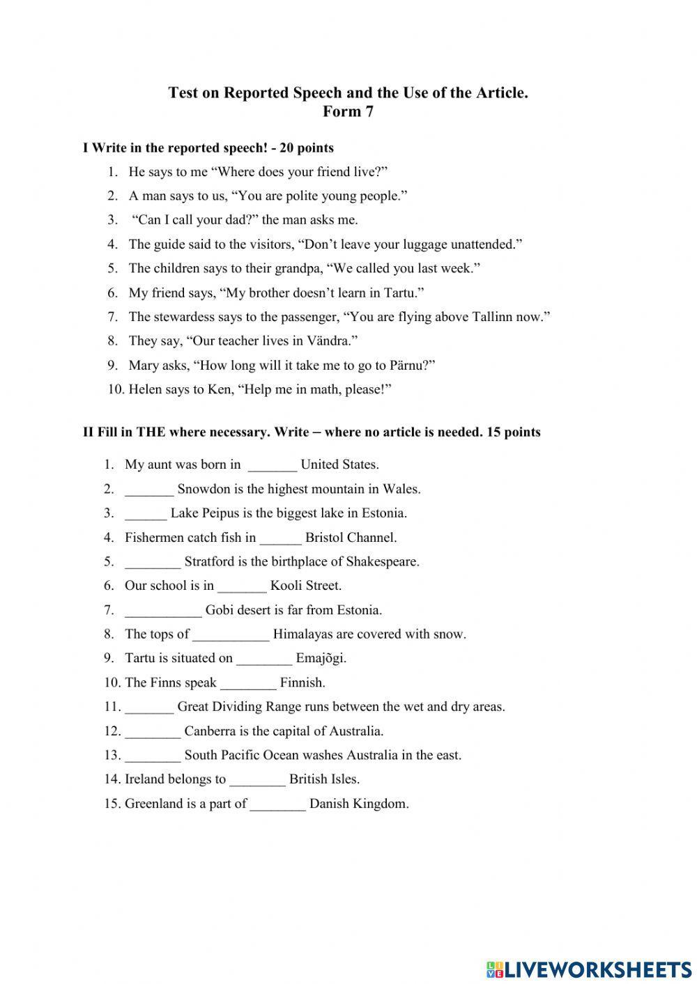Reported Speech (present) and the use of article -the- with geographical names
