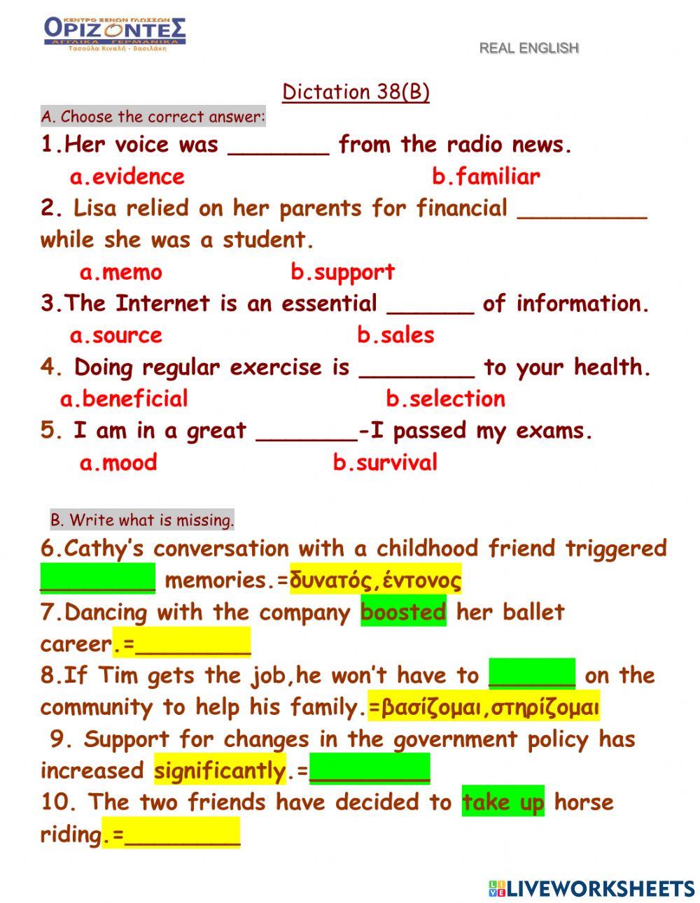 Real English. Dictation : 38 B. FCE class